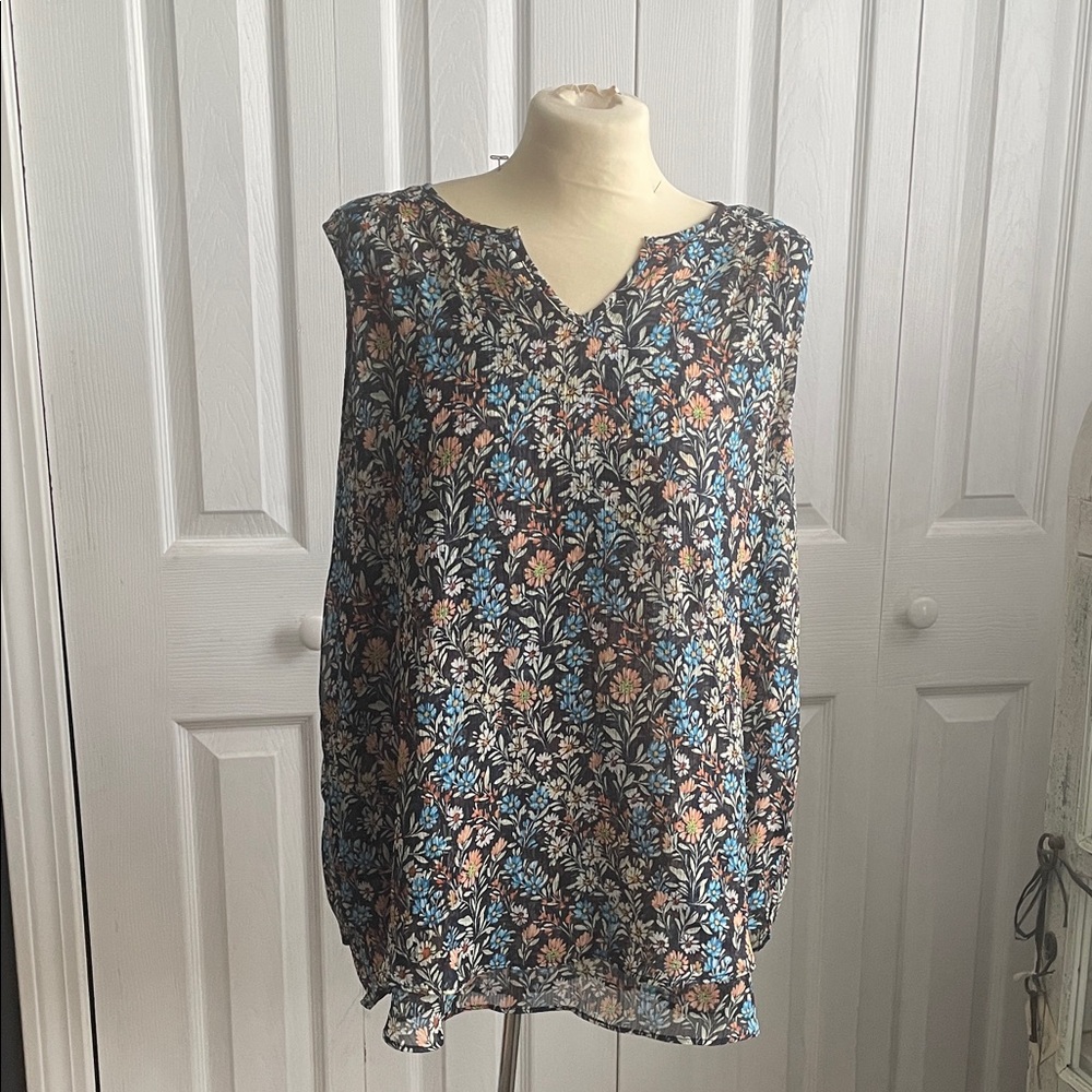 Christina Blue and Orange Floral Blouse